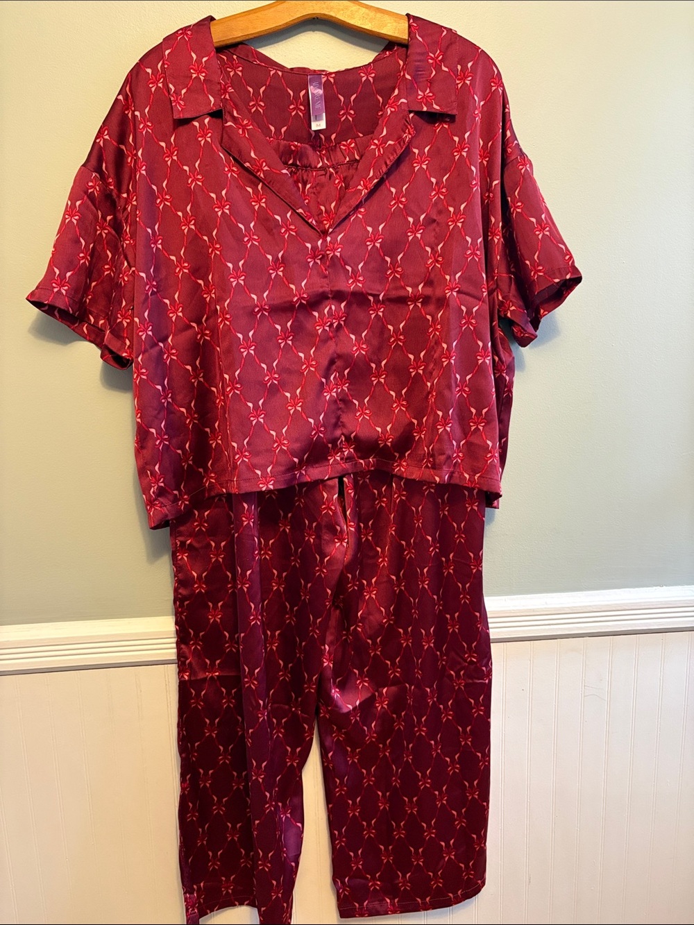Adore Me Burgundy Patterned Satin-Look Pajama Set